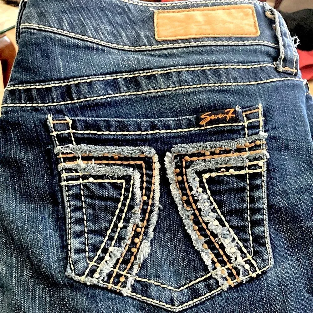 SEVEN 7 Jeans Bling Blingy Straight Leg Frayed Back Pockets Womens 14